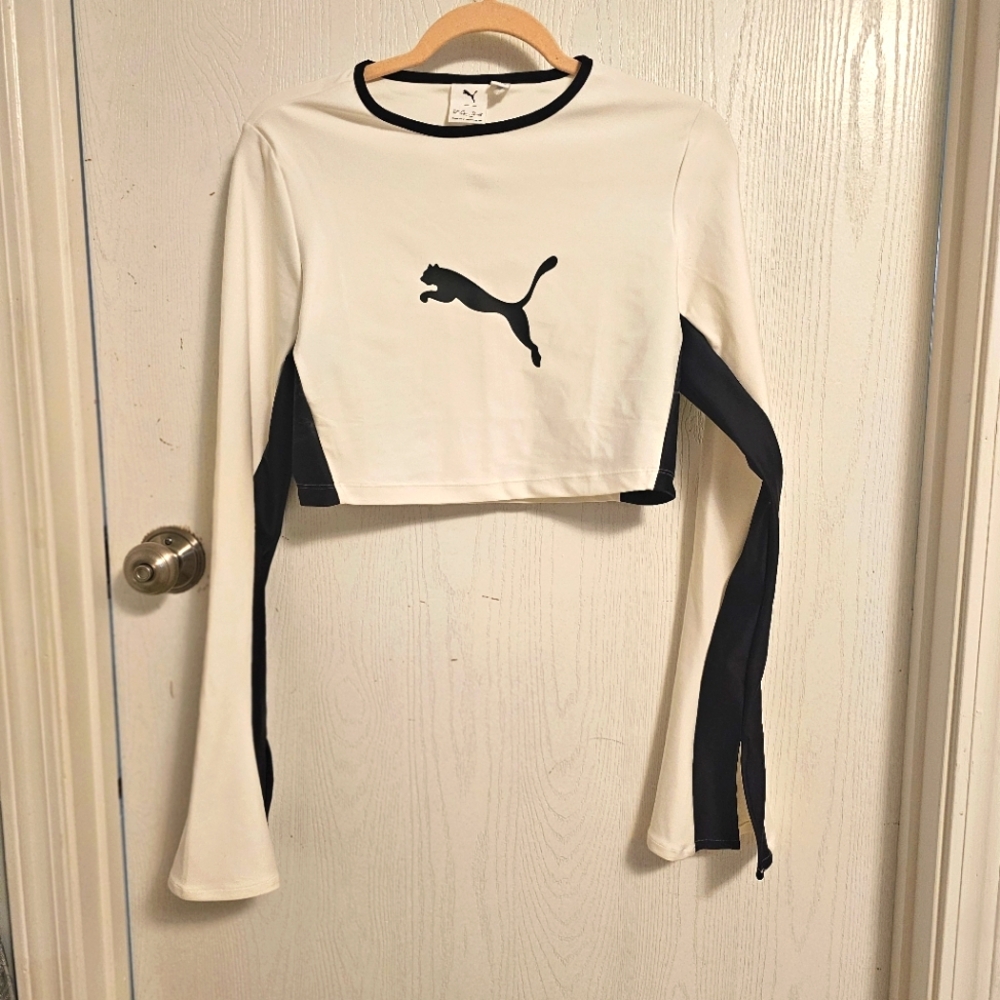 Puma Women's White and Black Long Sleeve Top